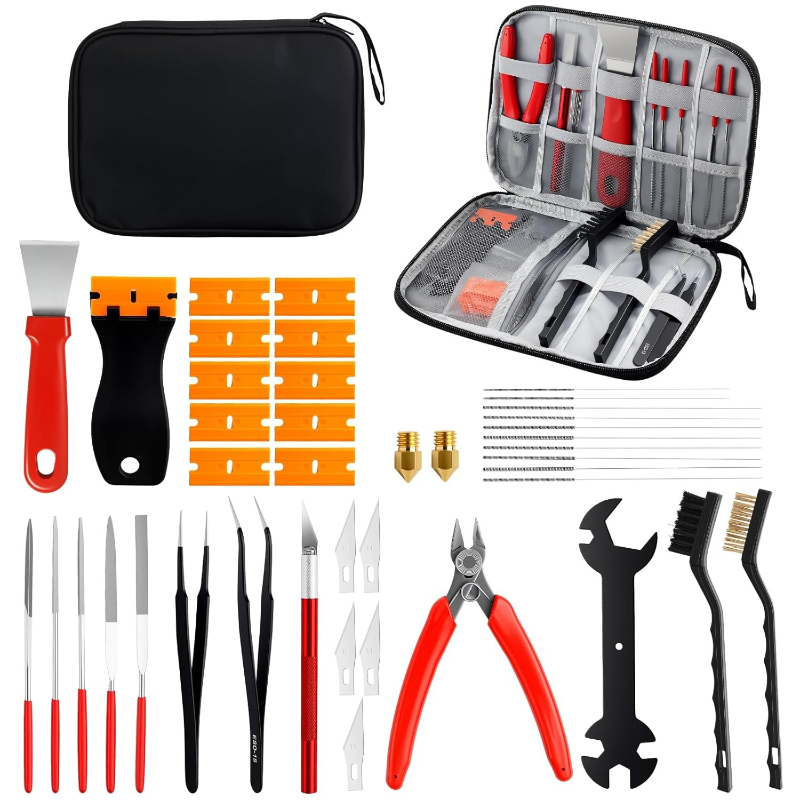 Kit de Ferramentas para Impressora 3D com 43 Peças, Acessórios para Manutenção Pós-Processamento, Ferramentas de Limpeza de Bicos e Raspadores