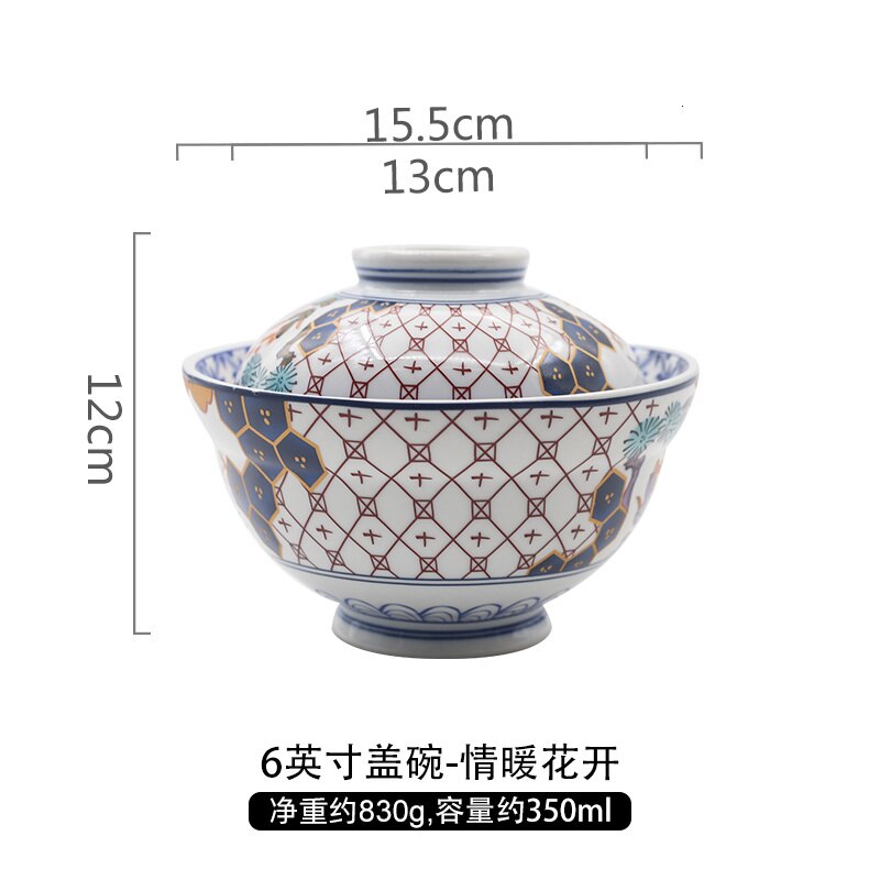 Japanse stijl keramische cover kom instant noedels miso soep rijst pap kom dessert servies porselein servies: 4