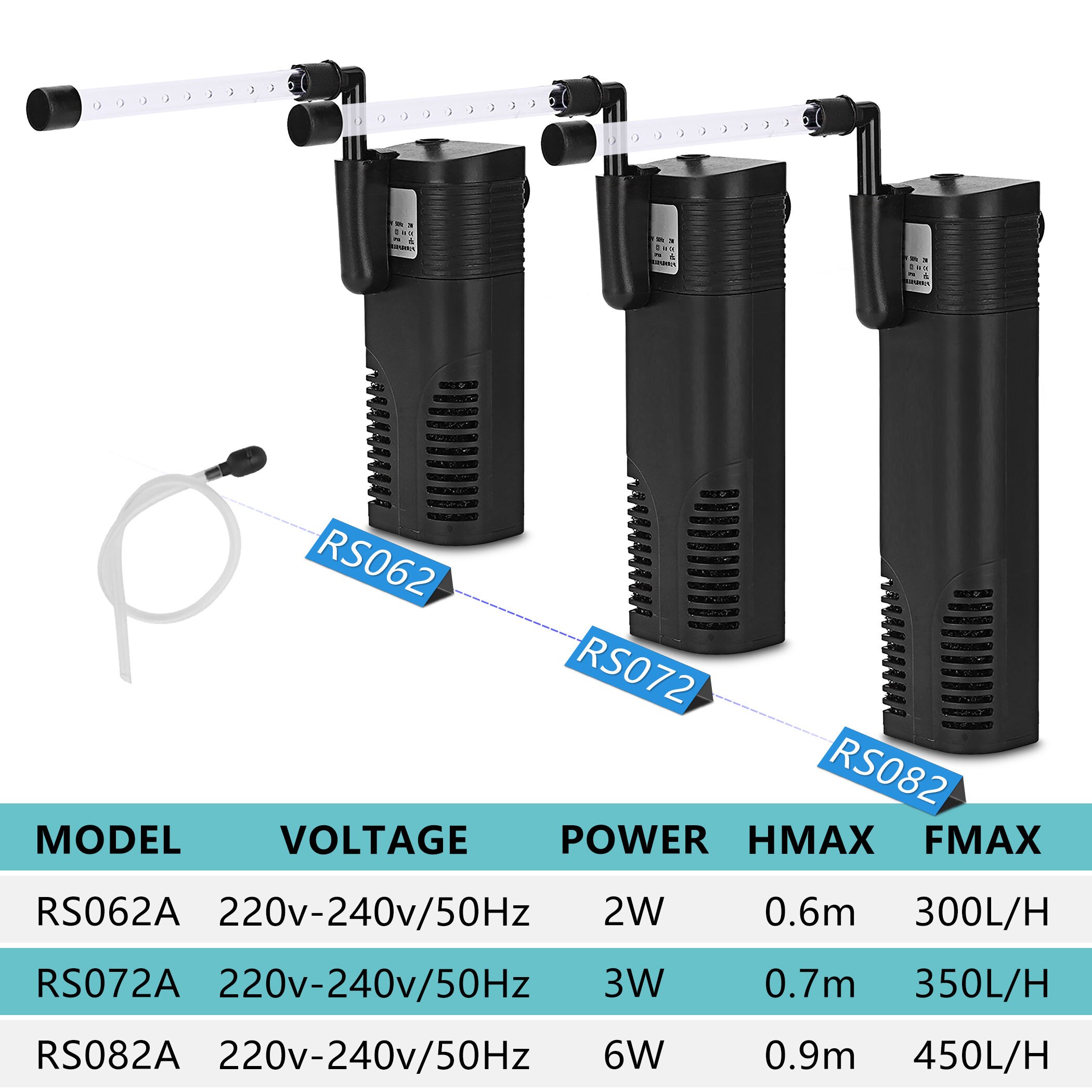 Aquarium Submersible Fish Tank 220V Water Pump &amp; Filtration with Oxygen Tube, Shower Bar and Suction Cup for Pond &amp; Hydroponics