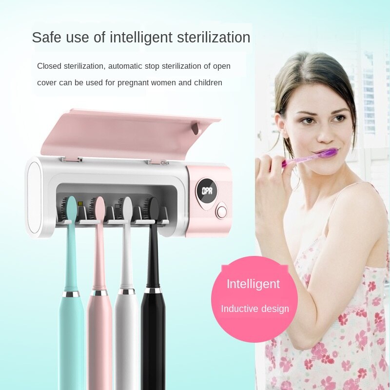 Smart Induction UV Light Toothbrush Holder Sterilizer Box Toothbrush Cleaner Toothpaste Dispenser Wall Mount 1500mAh Capacity