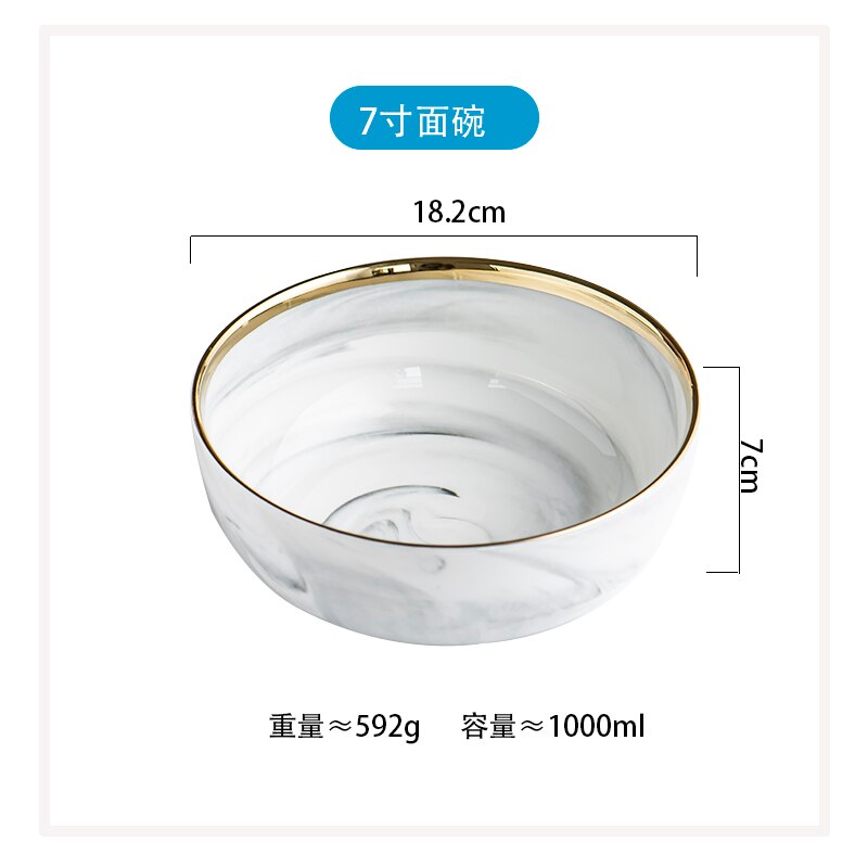 Or marbre assiette à dîner en céramique, assiette à salade de riz nouilles bol assiettes à soupe ensembles de vaisselle vaisselle outil de cuisine 1 pièce: 7 inch Noodle Bowl