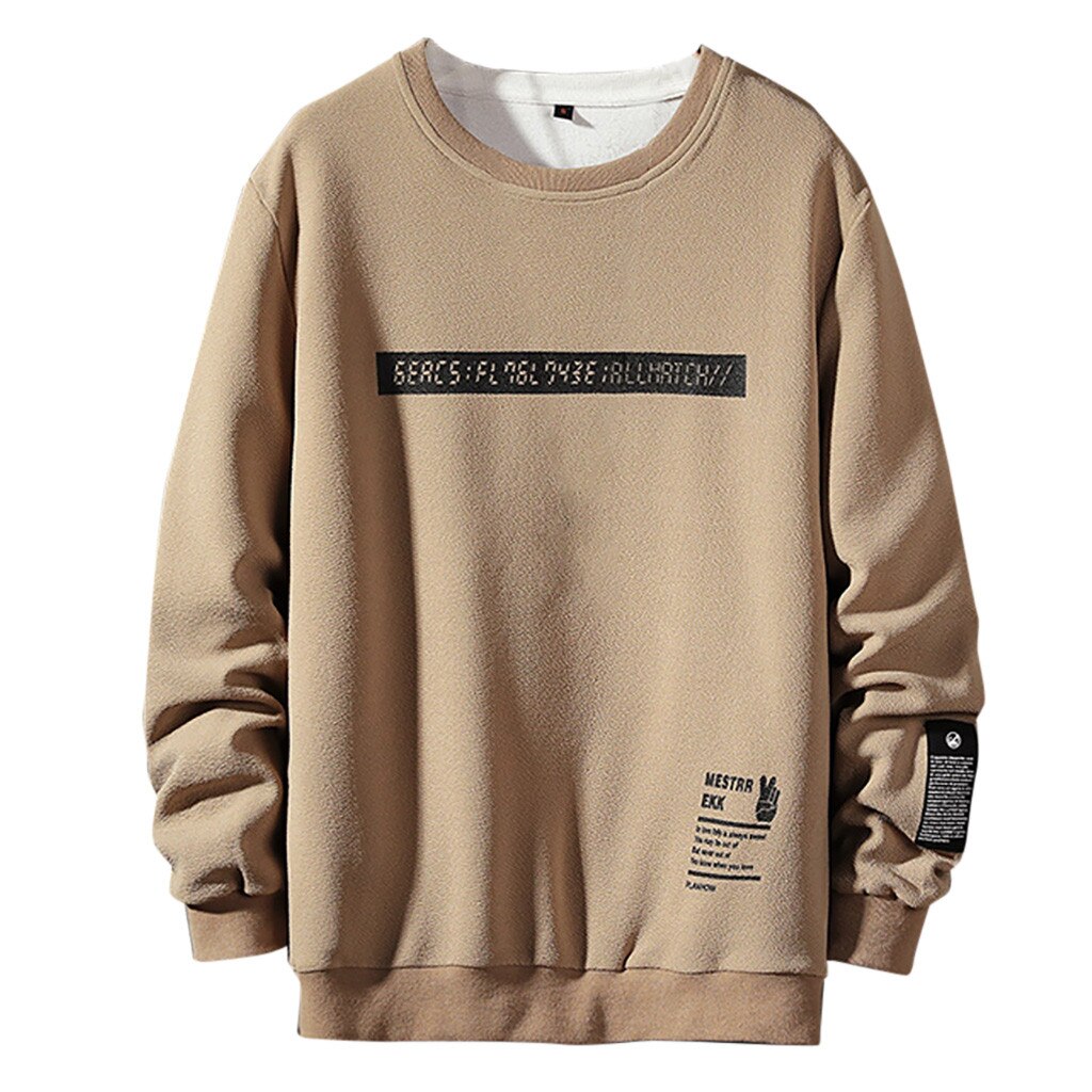 Mannen Sweater sudadera Casual Lange Mouwen Hoodie mannen streetwear Patchwork O-hals Mannelijke Sweatshirt Top sudadera hombre: Khaki / M