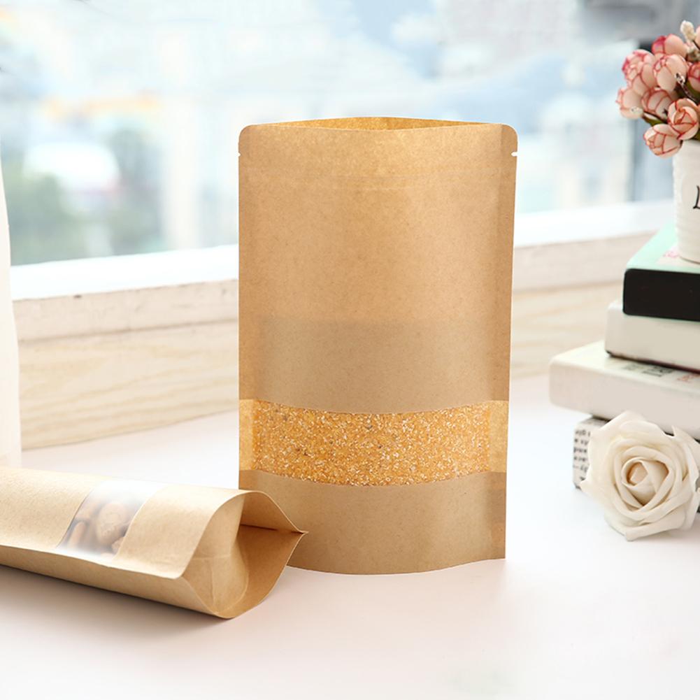 Bolsa Ziplock de papel Kraft de 10 Uds. Para frutos secos, frutas y alimentos, embalaje de ventana para bolsas de , bolsas reciclables para pan o fiestas