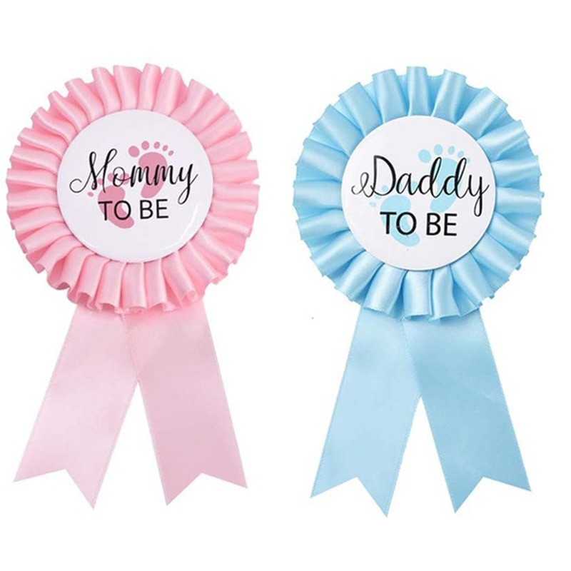 Maman pour être & papa pour être bébé douche rose bleu garçon fille anniversaire baptême Badge genre révèle fête Secret baptême Badge ww59
