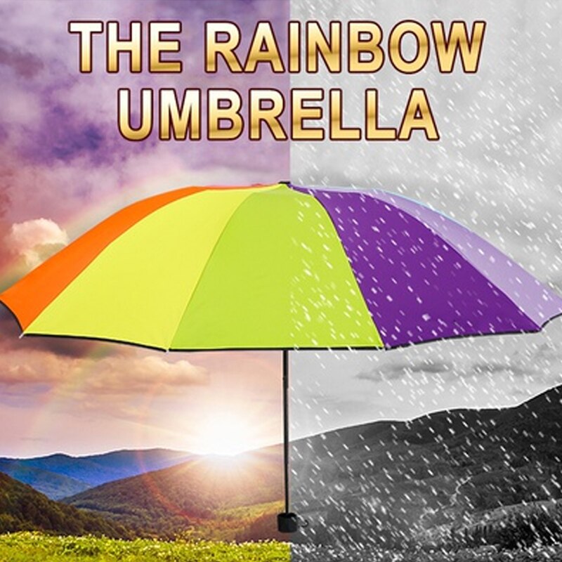 Rainbow Umbrella Waterproof and Windproof Sun Umbrella Compact Tight Long Handle Umbrella Strong Frame Waterproof Fashionable Ou