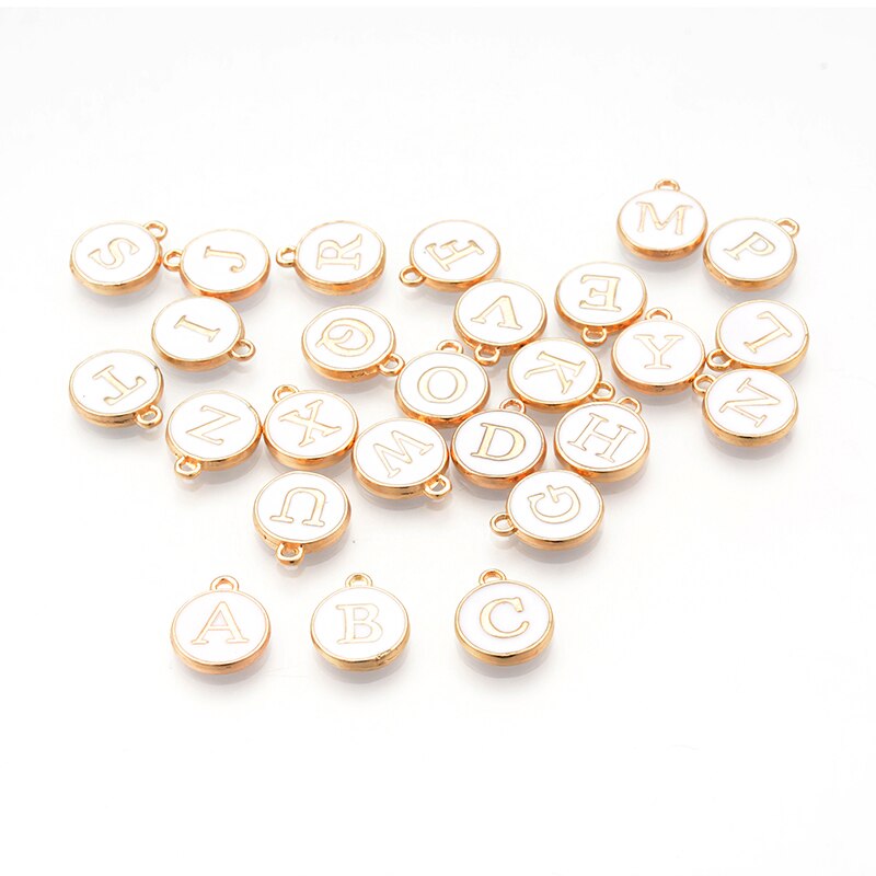 26 pièces/lot 12*14mm bijoux faisant la lettre noir blanc rose émail Alphabet lettre initiale breloques à la main pendentif pour Bracelet bricolage