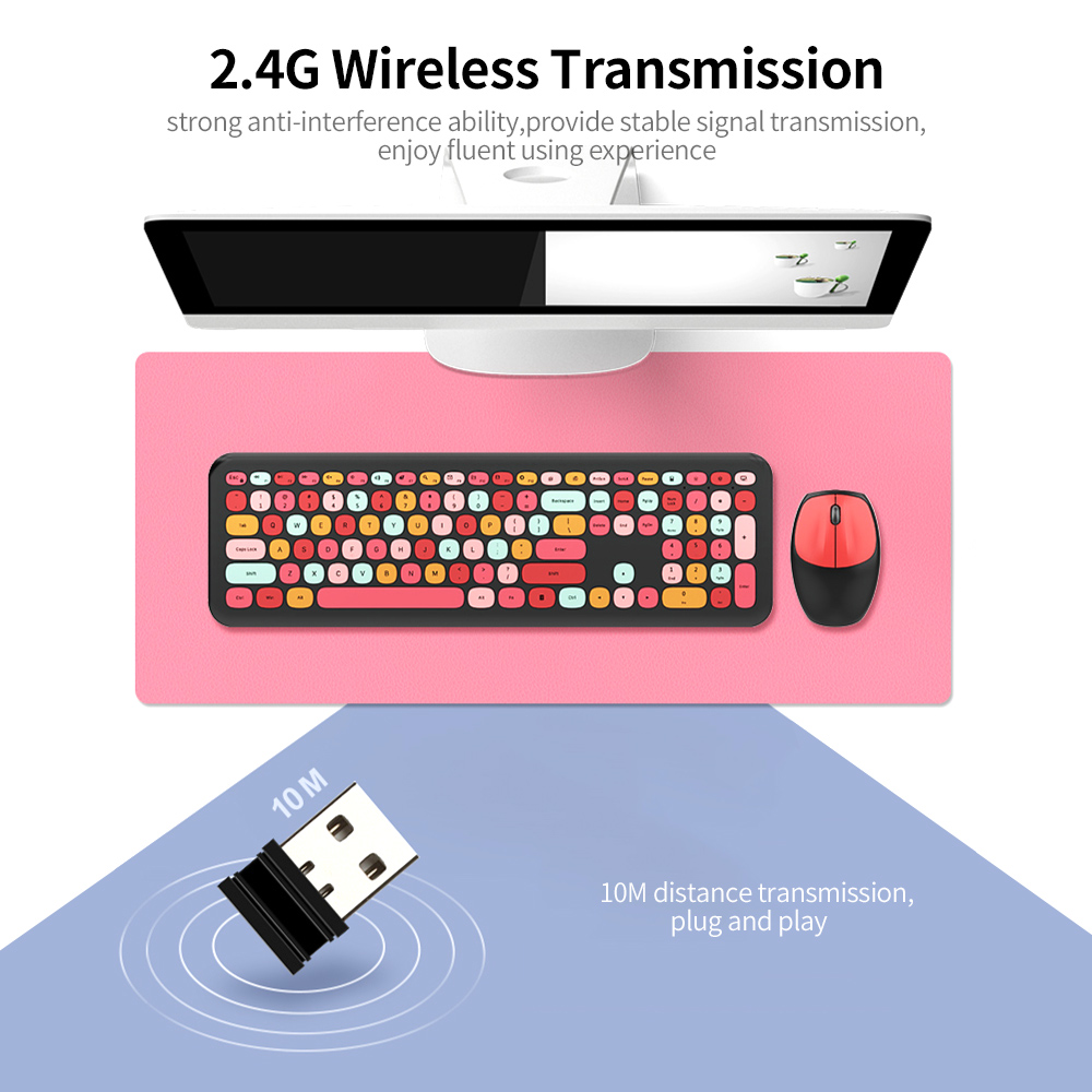 Mofii 666 2.4G Wireless Keyboard Mouse Combo Mixed Color 110 Key Keyboard Mouse Set with Round Punk Keycaps 2.4G Keyboard Mouse