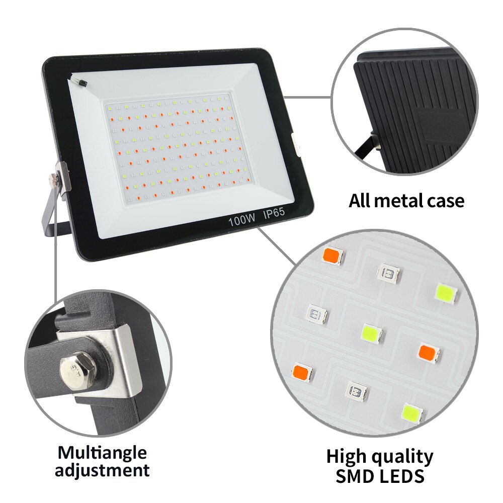 T-sol 240v 220v 110v ledet flomlys 50w/100w rgb flomlys oss/eu/uk støpsel ledet søkelyset utendørs farge fjernkontroll  ip65
