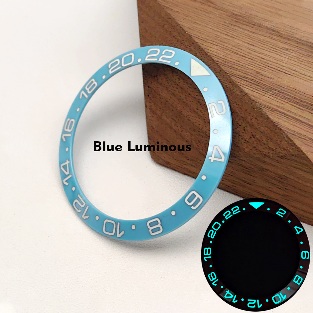 Inserto de bisel de reloj GMT luminoso azul de 38mm apto para SKX007 SRPD GMT caja de reloj NH35 piezas de anillo de inserción de bisel de cerámica: RED