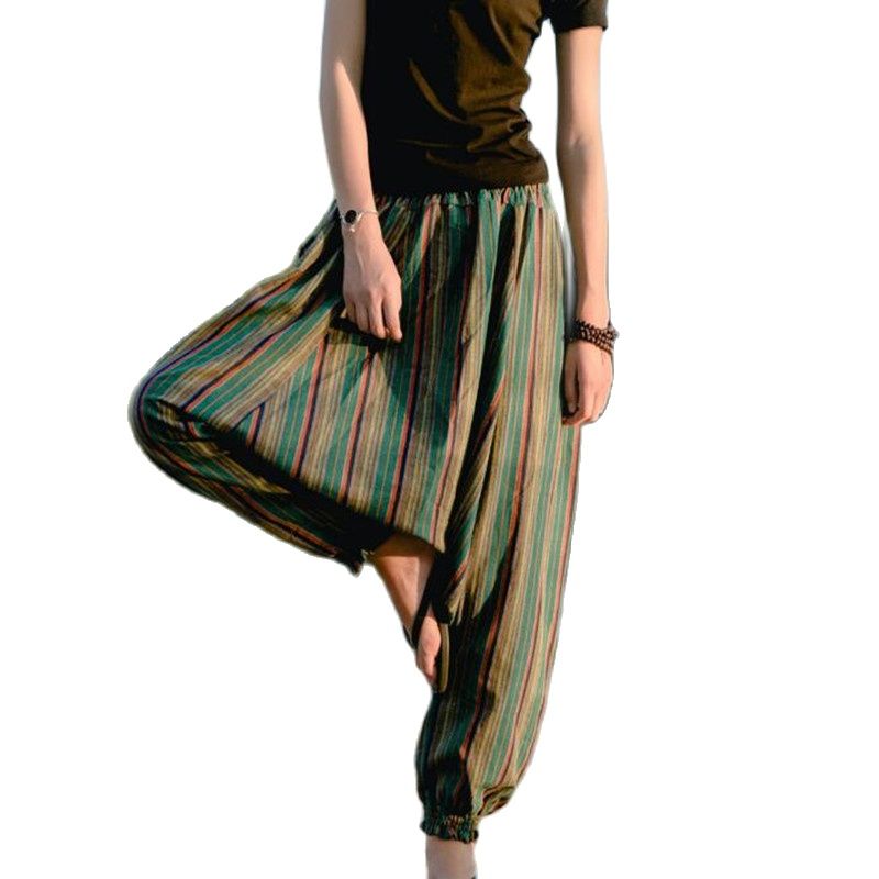 Woman Linen Pants Bloomers Woman Casual Travel Harem Pants Fluid Big Crotch Pants Indian Nepal Baggy Pants green red brown