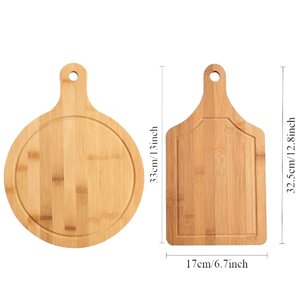 Tabla de Pizza, tabla de cortar de bambú con mango, corte doméstico, pan, fruta, Base redonda de madera, bandeja de comida, utensilios de cocina duraderos: Blanco