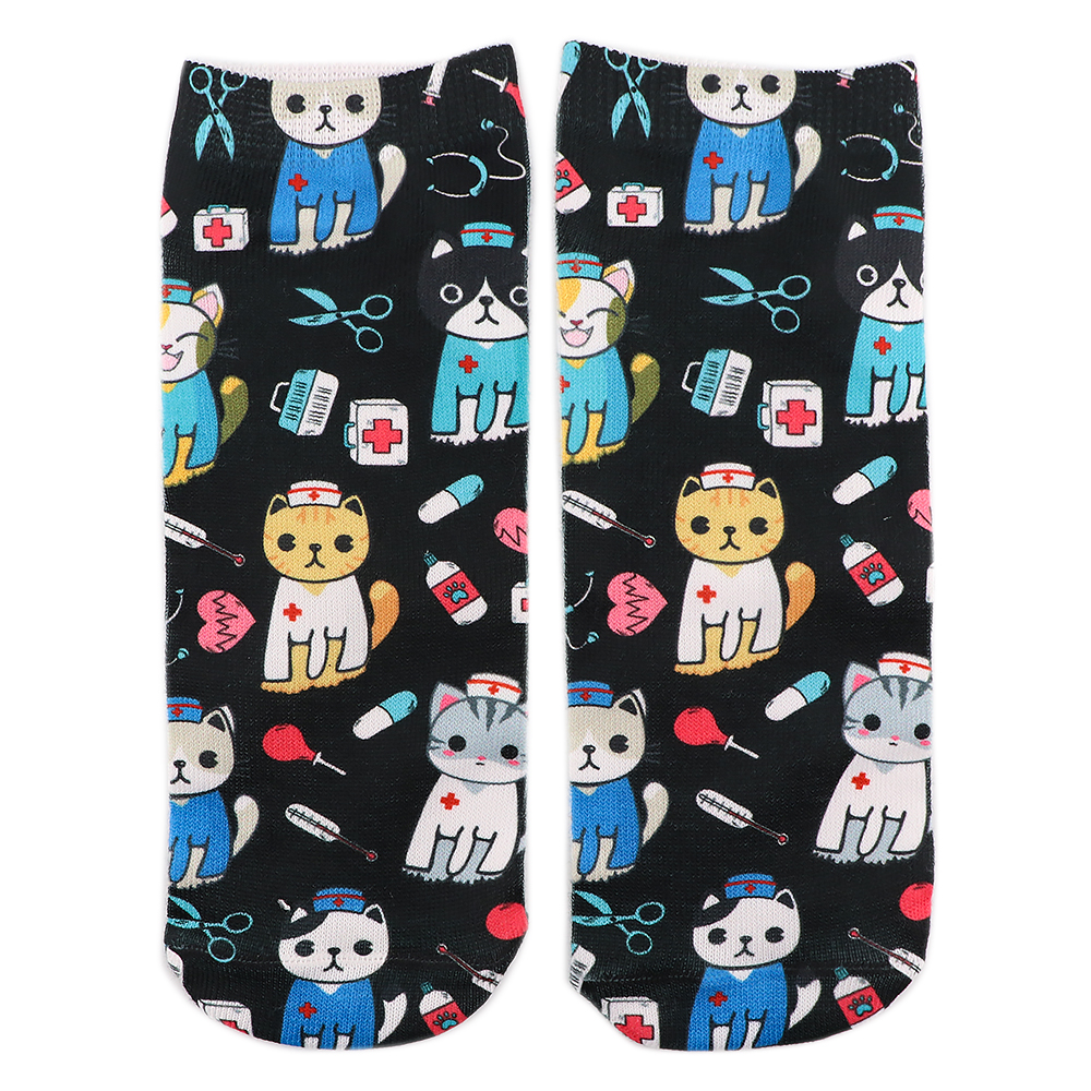 K3237 Doctor Nurse Cotton Women Socks Female Casual Socks Cartoon Cat Cute Invisible Funny Girls Ankle Sock: 4