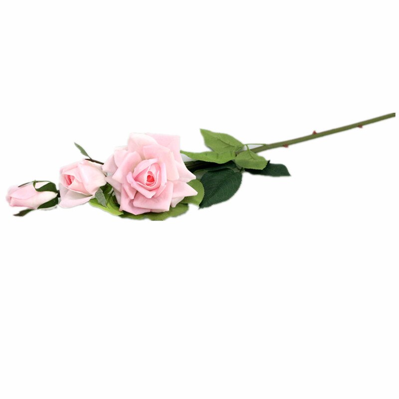 Flone Artificial Flowers 3 Heads Rose latex real touch Floral Simulation Flower Branch Wedding Party Home Dining Room Decoration: pink