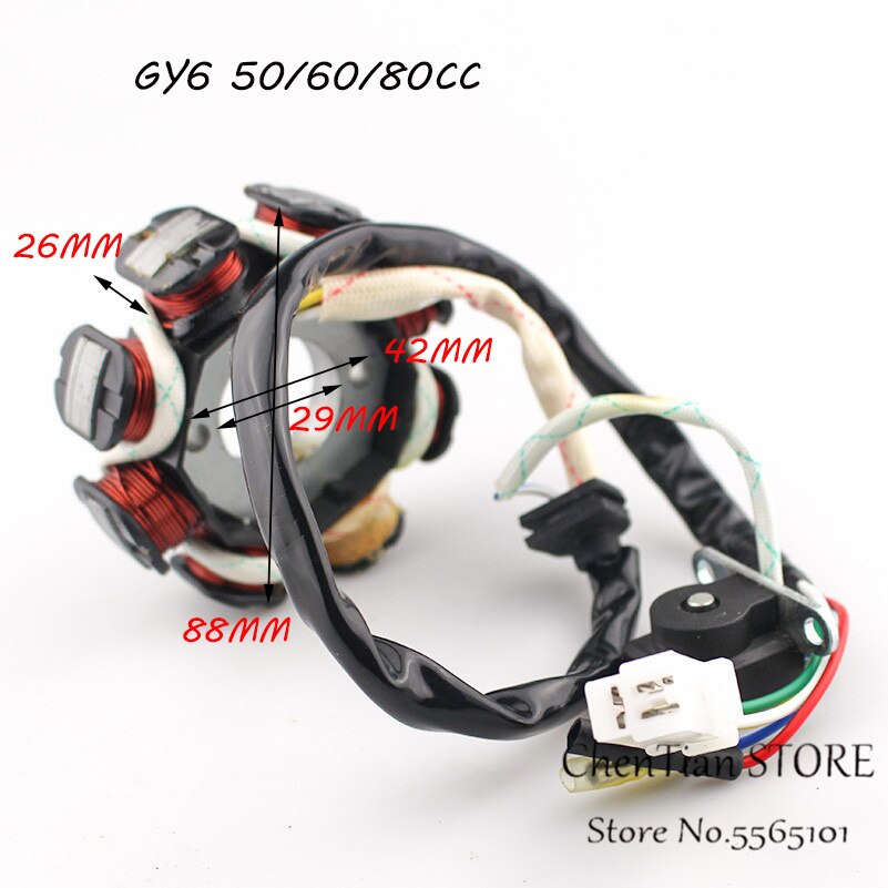 8 pole 4 wire Dual Ignition magneto stator for 4 stroke Scooter Moped ATV QUAD Go Kart 139QMB 1P39QMB GY6 50 60 80 cc