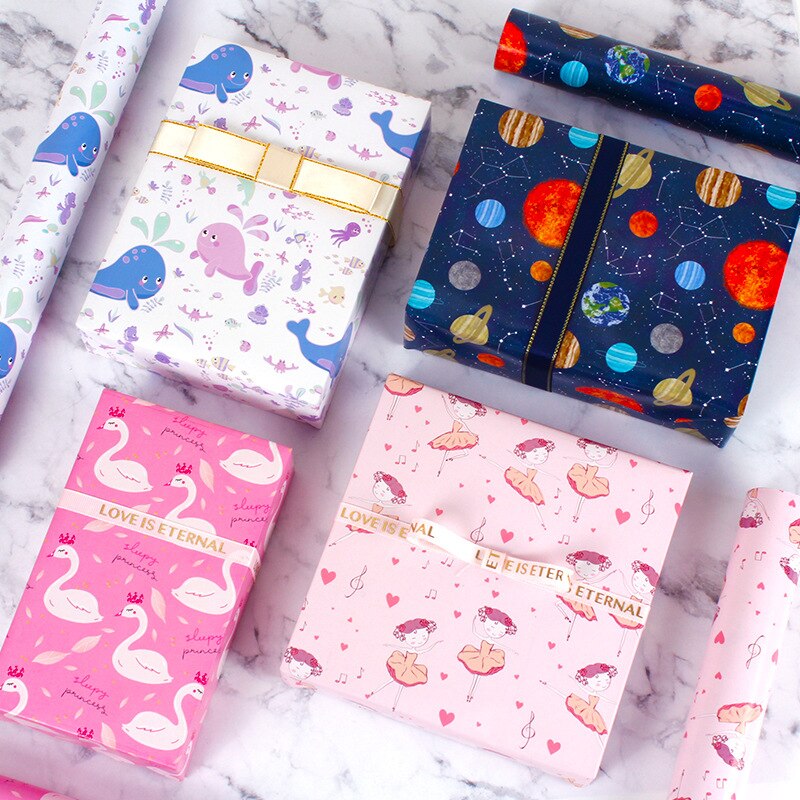 10pcs/lot Cartoon Print Wrapping Papers Year Christmas Kids Birthday Wrapping Papers for packing