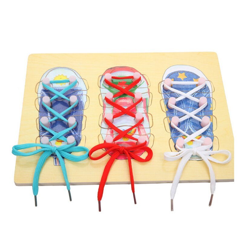 N133 Kinderen Milieubescherming Houten Speelgoed Dragen String Puzzel Dragen Schoenveters Praktijk Training