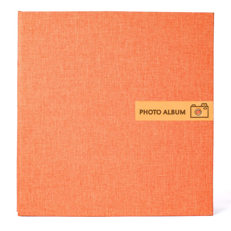 High-Grade 16 Inch linen Photo Album Handmade DIY Self-Adhesive Scrapbook Couple Baby Growth Record Book Family Photo Collection: Orange - White Pages