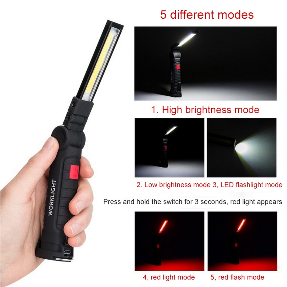 Handheld LED Lighting 360°Rotation Collapsible Led 5modes Work Car Handheld Mobile Maintenance Emergency Light and Bedside Lamp