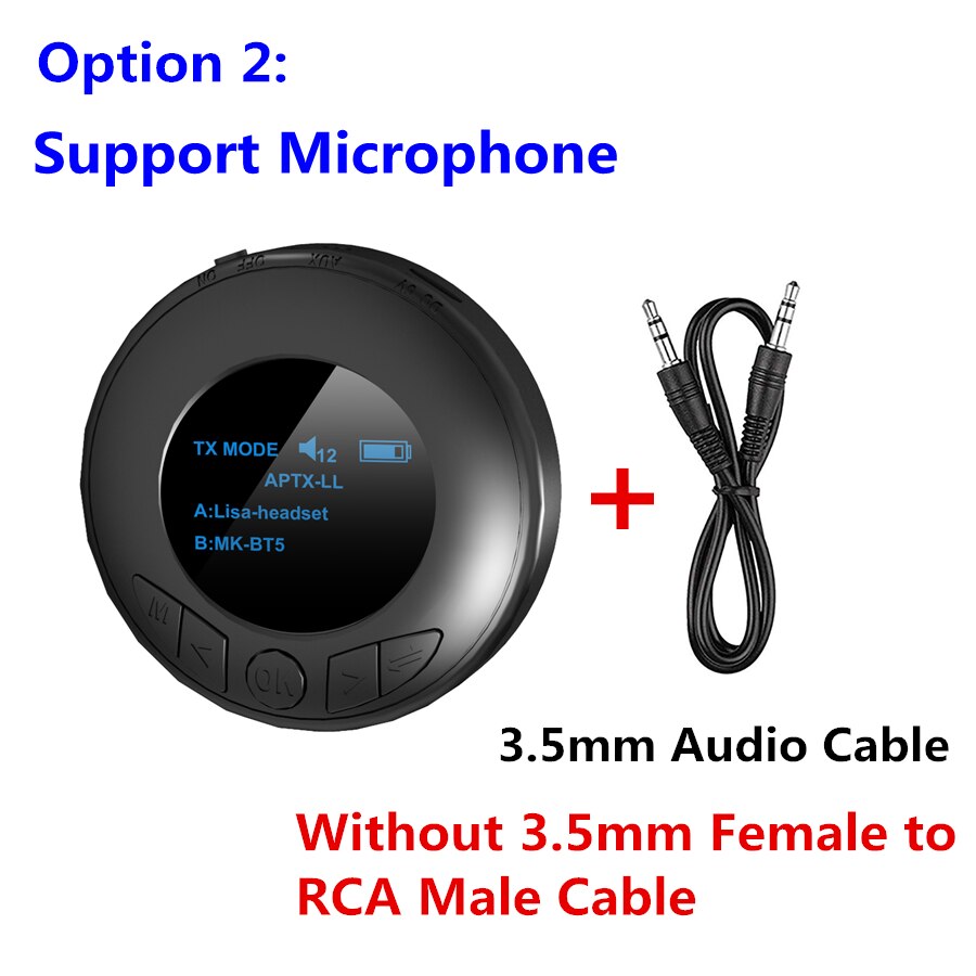 Aptx LL AAC – transmetteur récepteur Audio, Bluetooth 5.0, avec écran OLED, adaptateur sans fil, Jack AUX 3.5mm, pour télévision, voiture, haut-parleur, PC: option 2 NO RCA