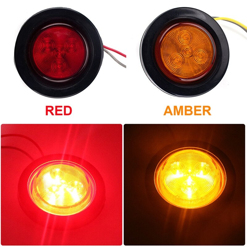 2 Inch Red Yellow Rubber Ring Round Light Truck Suitable for Truck LED Round Side Light with Heat Shrinkable Tube