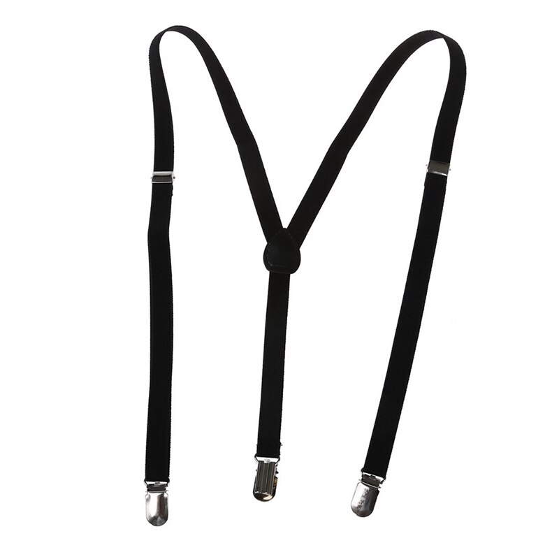 2 Pcs Adult Adjustable Metal Clamp Elastic Suspenders Braces Black & White