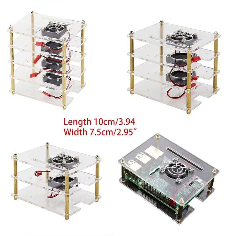 Clear Multilayer Raspberry Pi Cluster Case for Raspberry Pi 4 B Pi Rack Case with Cooling Fan for Raspberry Pi 3 B