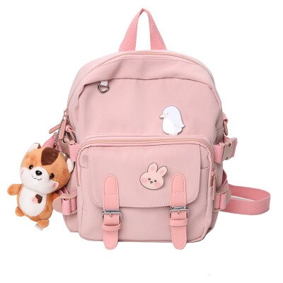 Korean Style Canvas Small Mini Backpack For Women Travel Backpack Leisure School Bag For Tennage Girl Shoulder Bag: Pink / Without pendant