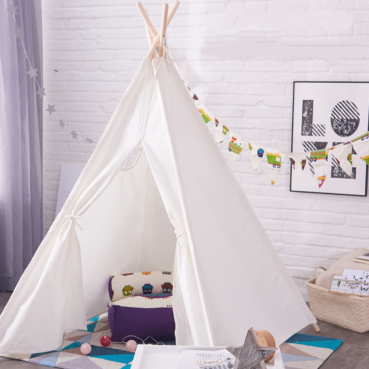 130cm/160cm Teepee grande lino in cotone per bambini Teepee tela Playhouse indiano gioco tenda casa bianco bambini Tipi Tee Pee tenda