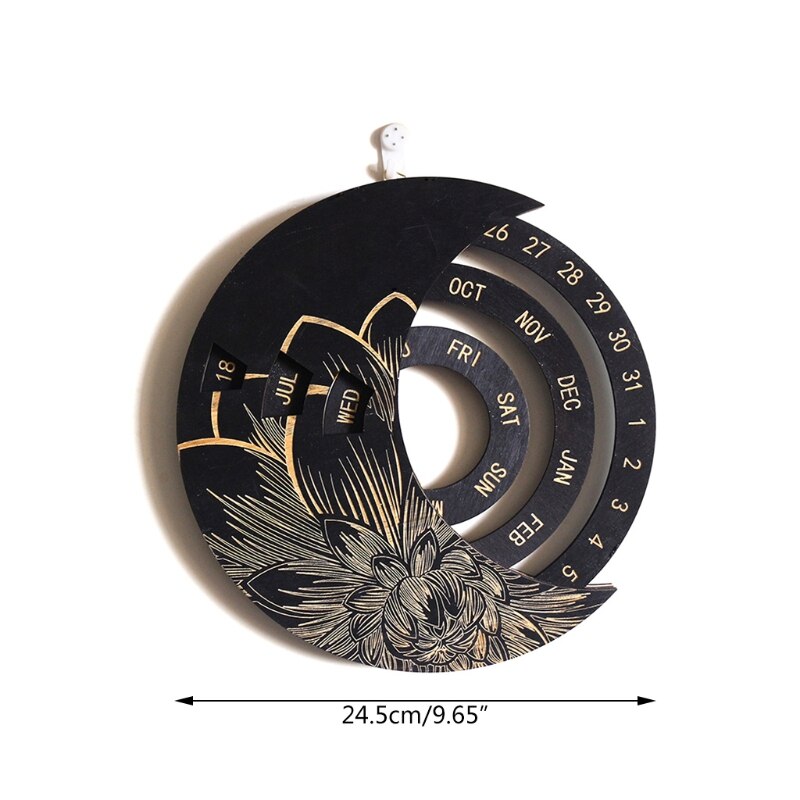 Wooden Moon Perpetual Calendar DIY Adjustable Family Birthday Reminder Sign Board Wall Hanging Crafts for Home Office School