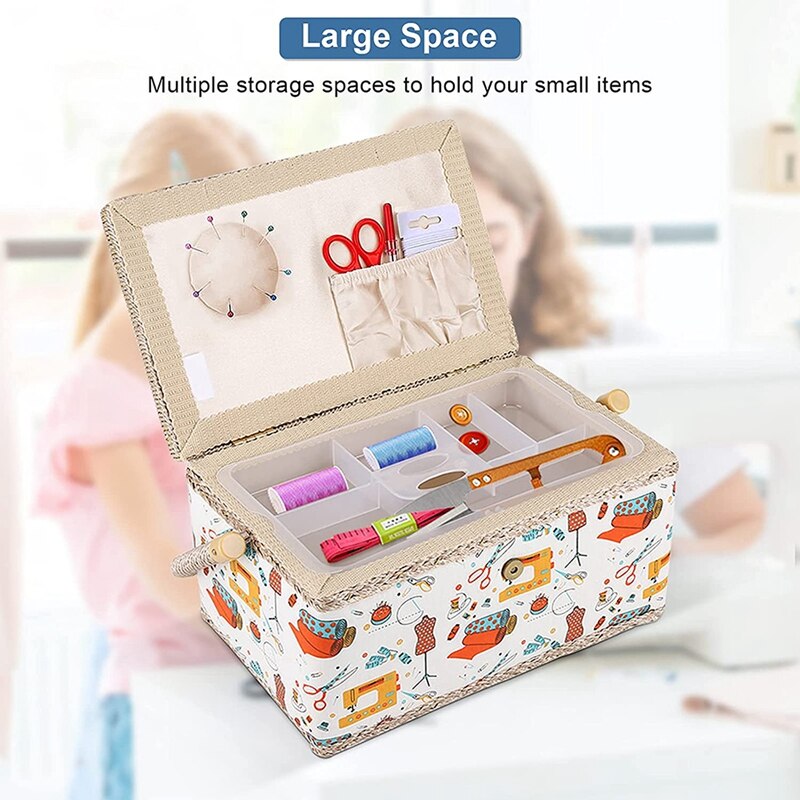 Fabric Sewing Basket Organizer With Removable Tray Household Sewing Storage Organizer Kit Sundry Storage Organizer Box