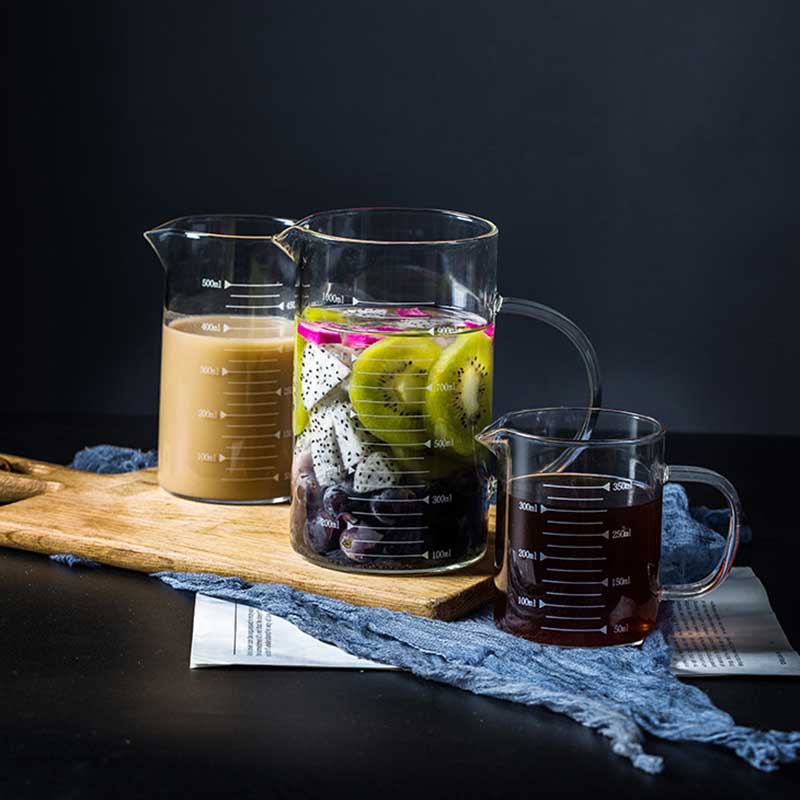 Copos de medição de vidro transparente resistente ao calor cozinha suco de leite café copo de vidro graduado escala cozinhar acessórios de cozimento