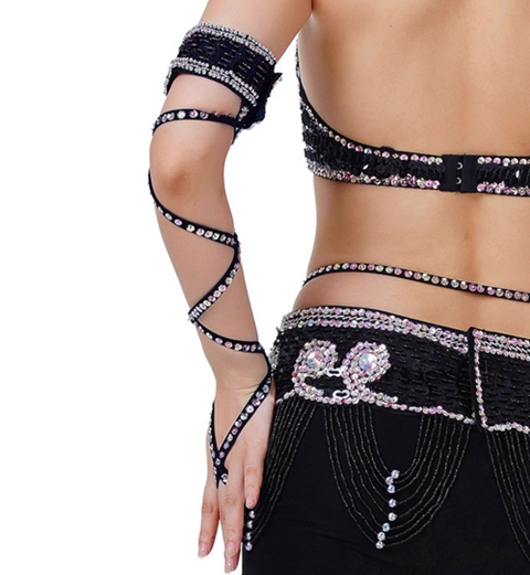 11 Kleuren Arm Mouw Oosterse Stijl Kostuum Accessoires 1 Stuk Stretch Cross Strap Verstelbare Pailletten Buikdans Armband: Black
