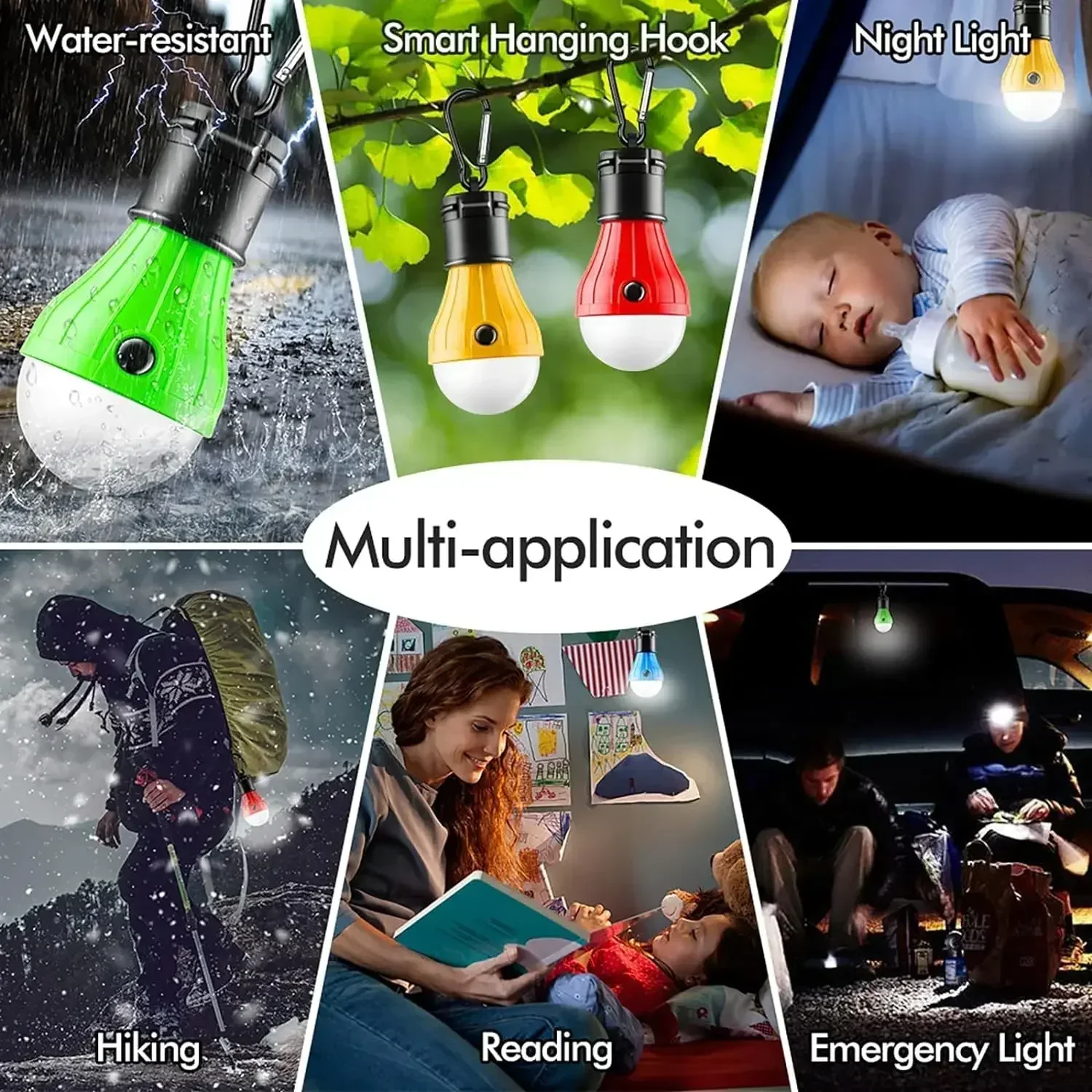 Mini lanterne portable étanche, éclairage de tente, ampoule LED, lampe de secours extérieure, lampe de poche Face Hook, lumière de camping