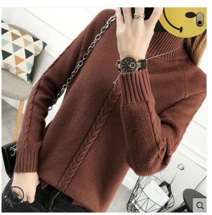 Women Turtleneck Winter Warm Sweater Long Sleeve Loose Casual Knitted Women Sweaters And Pullovers Female Jumper Tops: dark brown / L