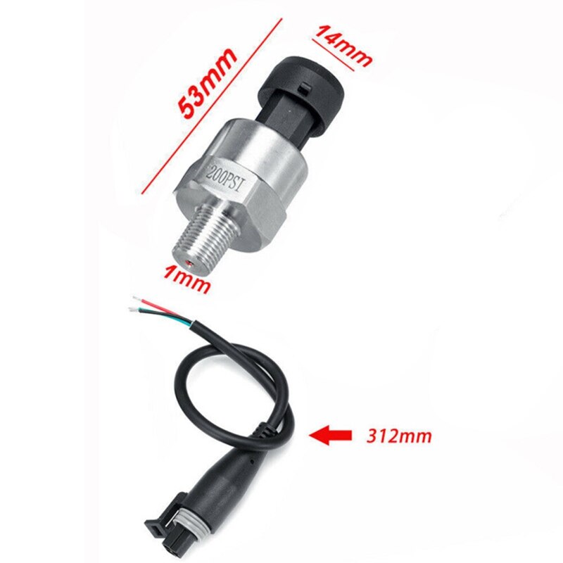 1/8 NPT Thread Stainless Steel Pressure Transducer Sender Sensor Gas Oil Pressure Transmitter 200PSI