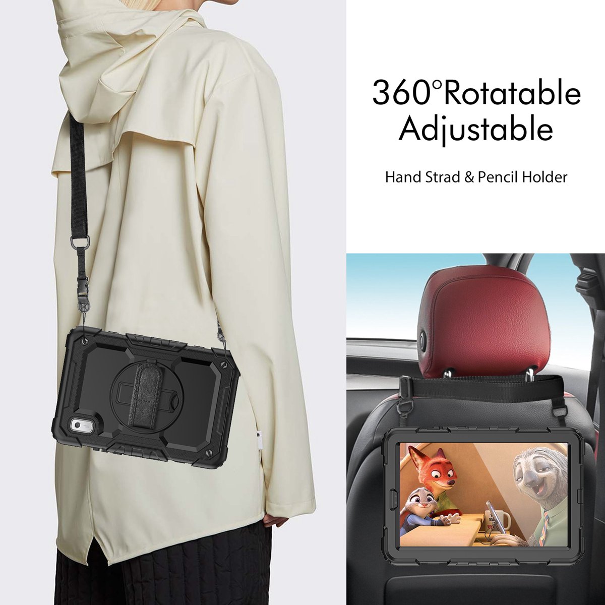 Hand Strap Shoulder Strap Kickstand Rugged Case For 9 Inch Lenovo Tab M9/K9 (TB-310FU, Released) built-in Screen Protector