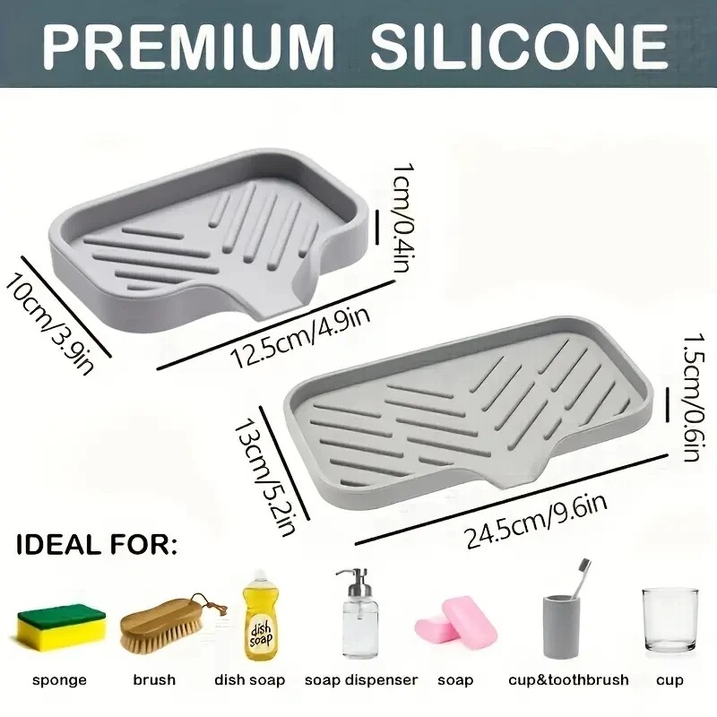 Organizer Per Lavello Da Cucina In Silicone - Vassoio Portaoggetti Nero Asciugatura Rapida - 2