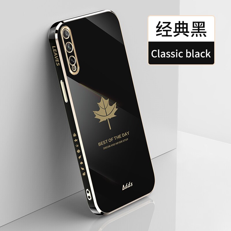 Square Maple Leaf Plating Silicone Case on For Huawei Y8P Enjoy 10S Coque Ultra-thin Soft Back Cover: Y8P / black