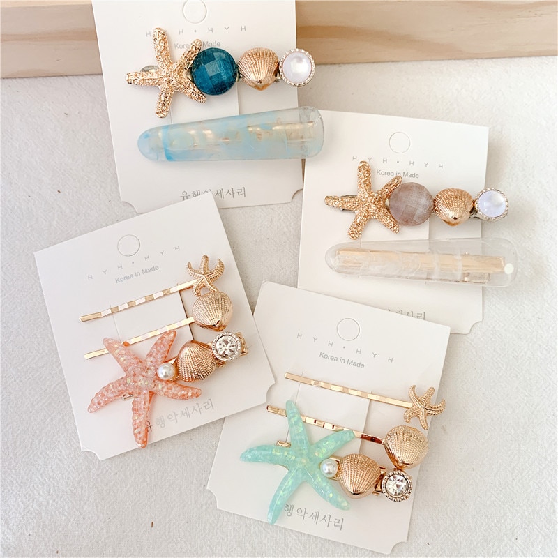 Ins zee zeesterren acryl haarspeldjes voor vrouwen meisjes schelp parel metalen haarspelden zoete strand hoofddeksels haaraccessoires