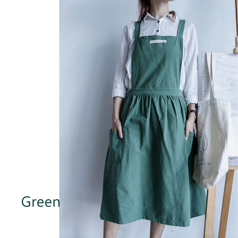 Künstlerische Baumwolle Leinen Kochen Küche Schürzen Für Frau Kleid Blume Einkaufen Kittel Friseur Lätzchen Garten Overall Reinigung Schürze: Grün