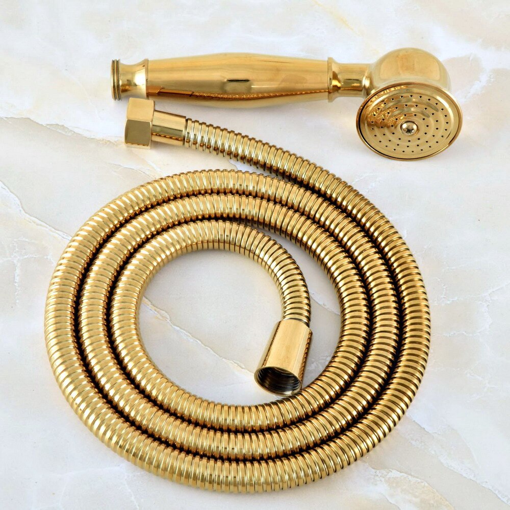 1.5m guldfarvet messing fleksibelt badeværelse håndholdt bruserslange og telefon stil håndholdt brusehoved mhh 043