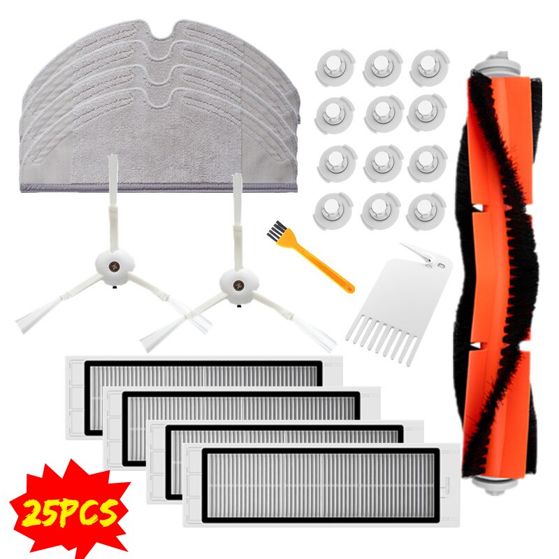 Hepa Filter Stofzuigers Onderdelen Accessoires Kits Voor Xiaomi Mi Robot 2 S50 S51 S5 S6 E20 Belangrijkste Borstel Side borstel Mop: 25pcs