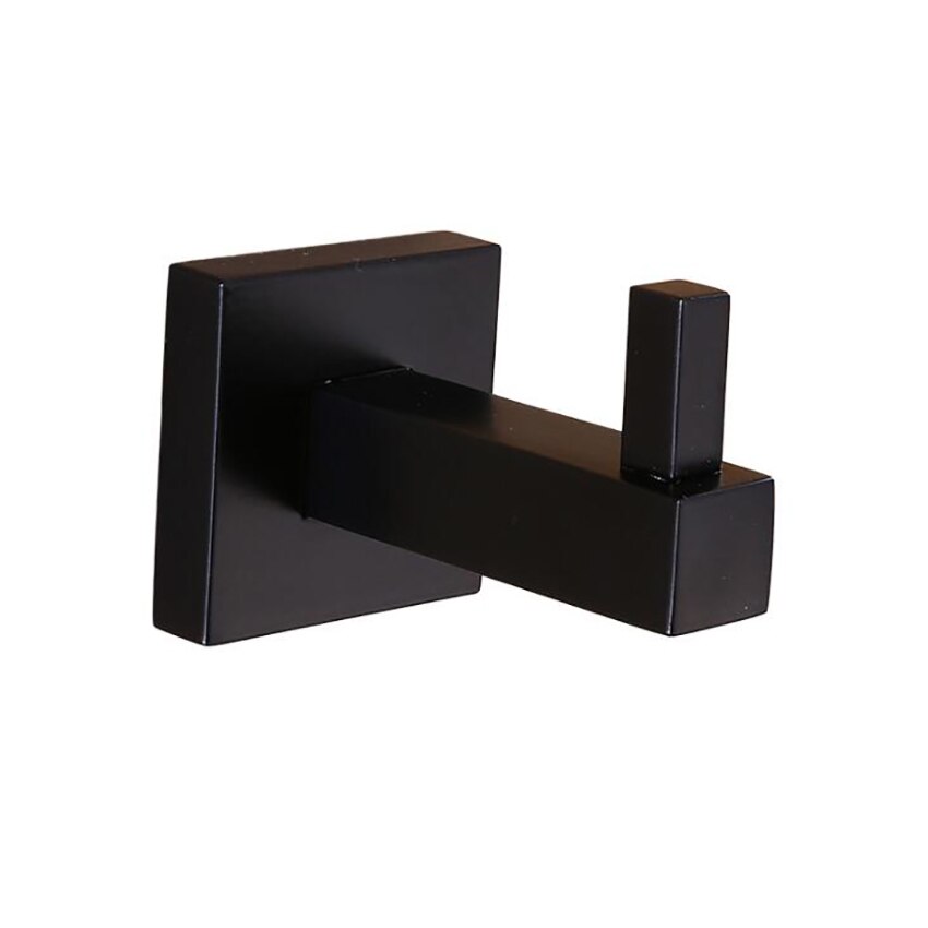Black Single Robe Hook Stainless Steel Kitchen Bathroom Shower Square Hook for Coat, Clothes, Towel, Sponges, Wall Mounted