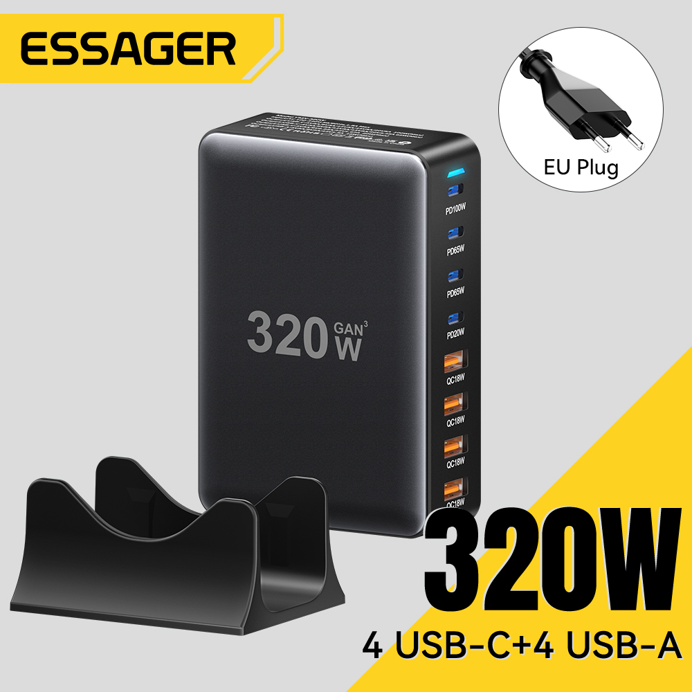Essager 320W GaN Multi-function Charger USB Type C Desktop Charging Station PD 100W Fast Charging For iPhone iPad Mac Book Lapto