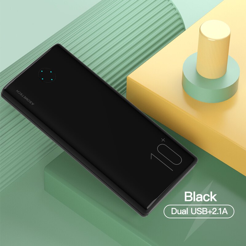 Power Bank 10000mAh Portable Charging PowerBank 10000 mAh USB C PoverBank External Battery Charger For Xiaomi Mi 9 8 iPhone: 2.1A Black