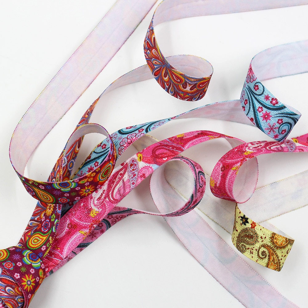 5yds,5/8" flowers Fold Over Elastic Stretch Foldover FOE Elastics for Hair Ties Headbands DIY handmade Accessories,E-20421-609