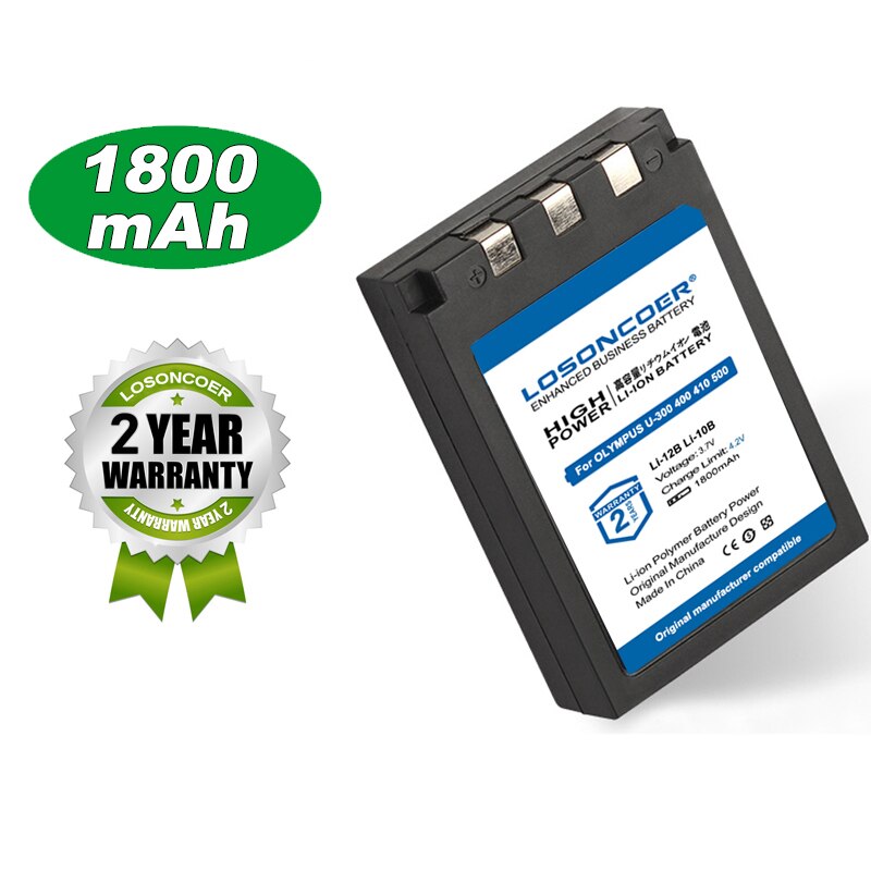 100% Original LOSONCOER 1800mAh Li-10B Li-12B para OLYMPUS U300 U400 U410 C760 C765 C70 C7000 C770 U500 U600 U800 U810 batería