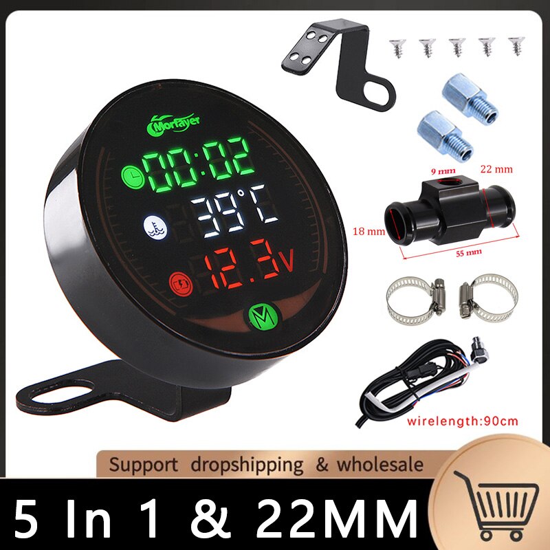 KOSO motocykl termometr robić wody erature licznik długości godzin dla NMAX XMAX 125 250 300 XJ6 CB650F AEROX termometr robić wody adapter godziny silnika: 5 in 1 -22MM