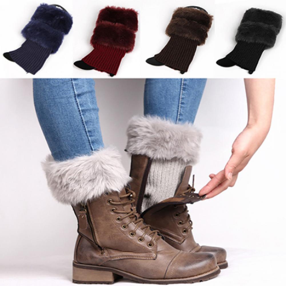 1 Paar Herfst Winter Vrouwen Breien Beenwarmers Mode Effen Kleur Elastische Harige Geribbelde Boot Manchetten Boot Toppers Been warmers