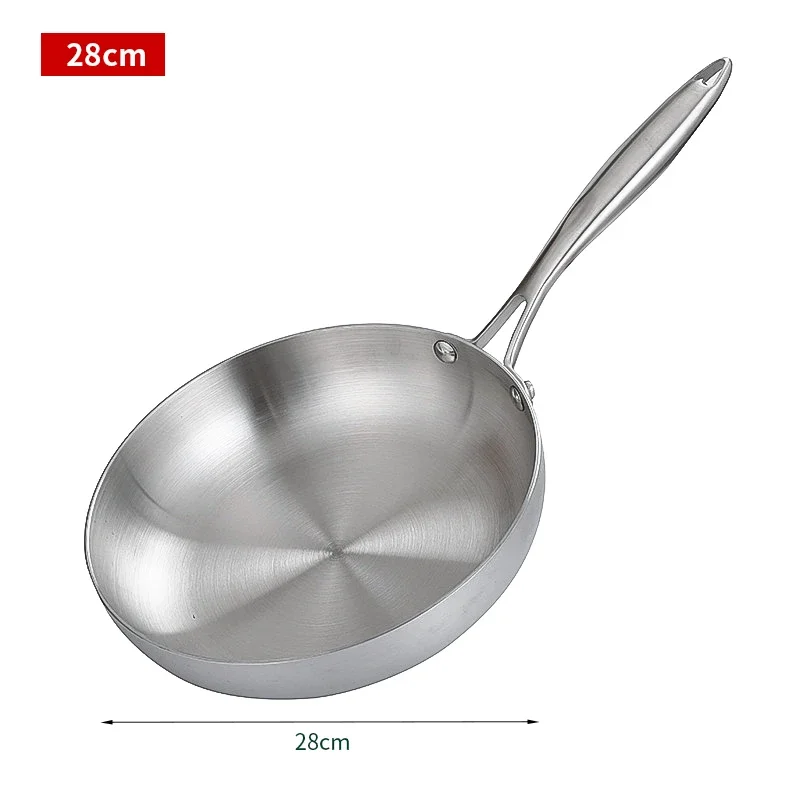 304 stekpannor i rostfritt stål, nonstick-panna stekt biffgryta obelagd köksredskap för gasspis och induktionshäll: Vinröd